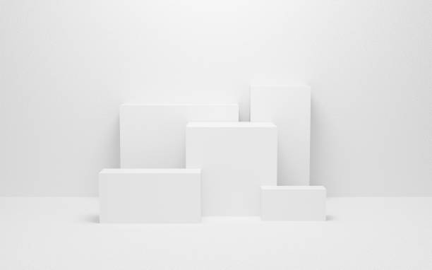 luz blanca abstracta en la textura del fondo de la pared con forma geométrica. diseño de renderizado 3d para el producto de visualización en el sitio web. mockup con concepto de escena de podio gris. escaparate vacío para publicidad y banner. - box white blank merchandise fotografías e imágenes de stock