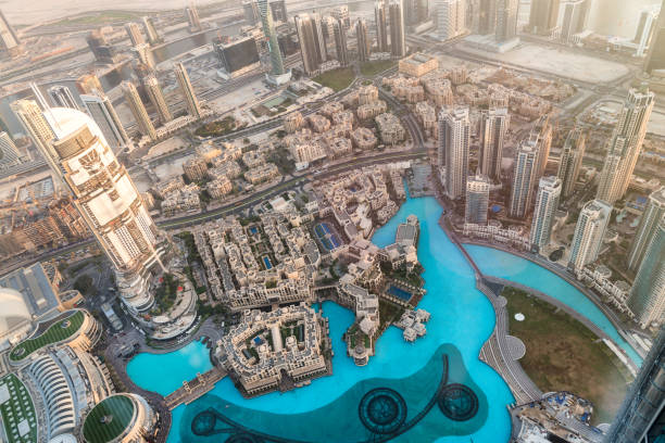istock Downtown Dubai aerial view at sunset, UAE 1200266126