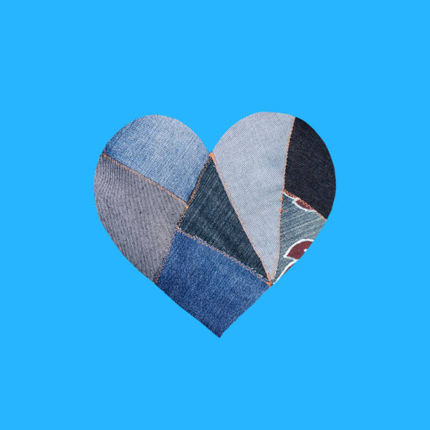 istock Ripped denim heart. Jeans Heart patchwork 1200267114