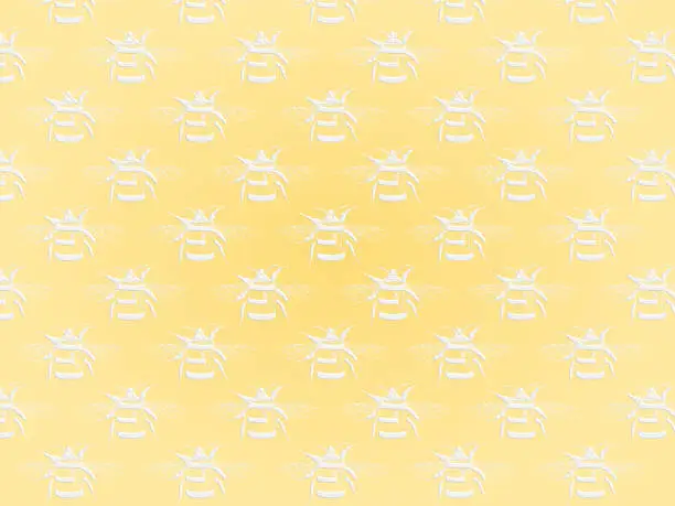 Vector illustration of BumbleBottle Embossed Wallpaper - Bumblebee / Water Cooler Plastic Bottle Amalgamation Silhouette - Pearl White on Yellow Pattern