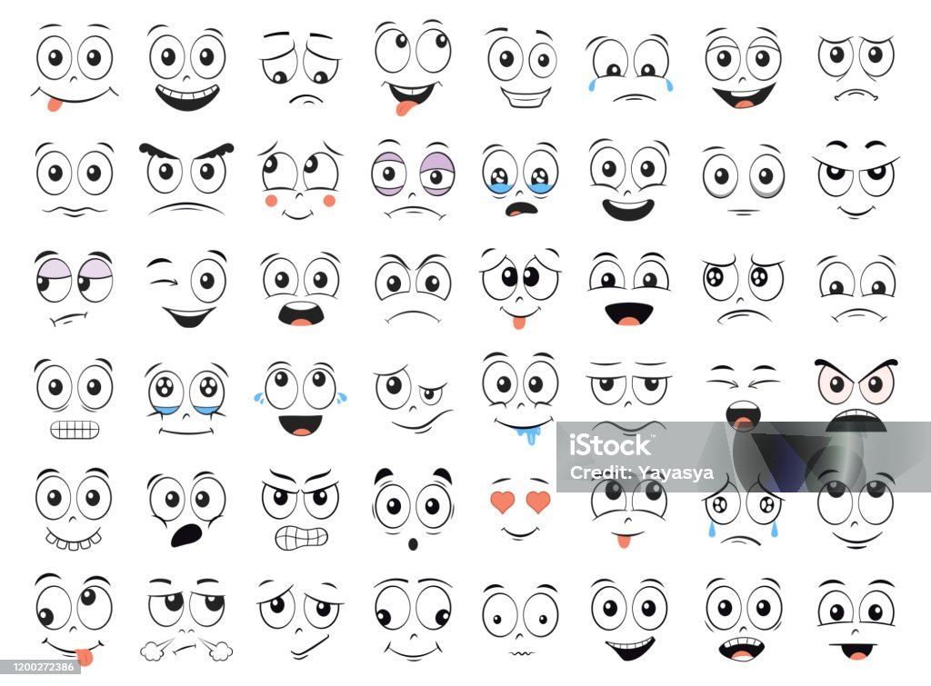 Cartoon Faces Set Angry Laughing Smiling Crying Scared And Other Expressions  Vector Illustration Stock Illustration - Download Image Now - iStock
