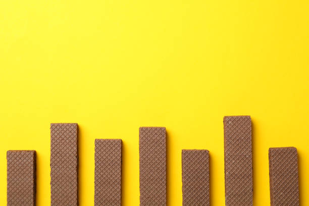 istock Flat lay with wafers on yellow background, space for text 1200280171