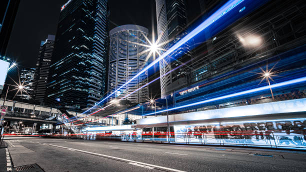 istock Modern city traffic at night, Hong Kong 1200280950