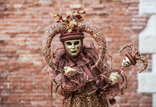 Traditional venetian mask in Venice in Italy. Colorful carnival mask
