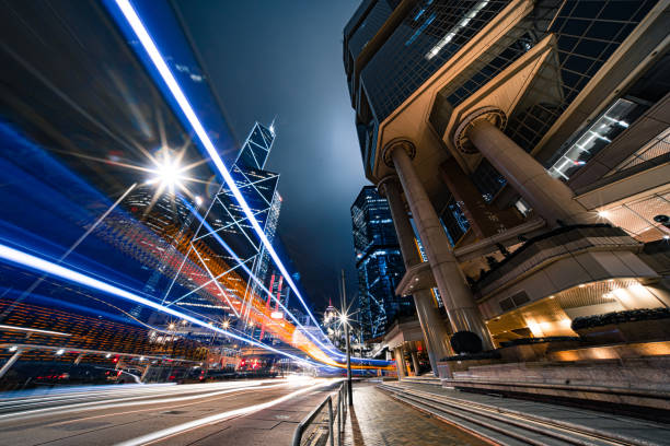 istock Modern city traffic at night, Hong Kong 1200281548