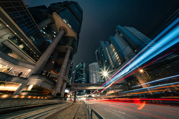 istock Modern city traffic at night, Hong Kong 1200281685