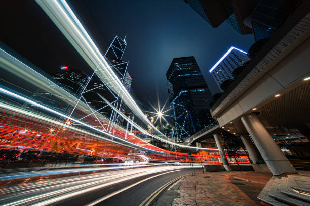 istock Modern city traffic at night, Hong Kong 1200281700