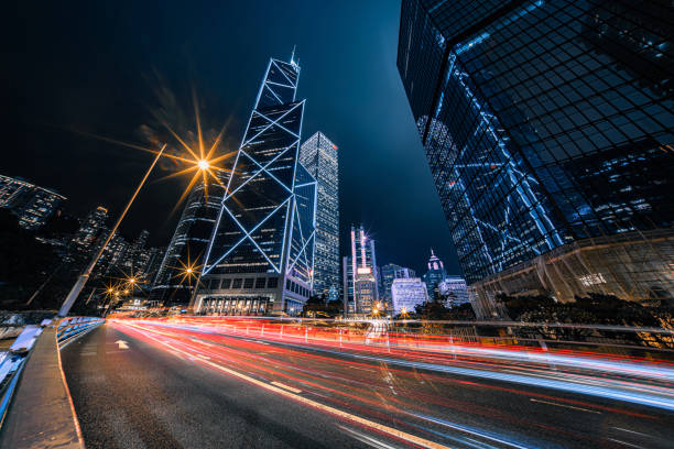 istock Modern city traffic at night, Hong Kong 1200281913