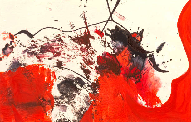 Corrida.Third of banderillas. Corrida. Anger bull: third of banderillas. Gouache painting in monotype technique. banderilla stock pictures, royalty-free photos & images