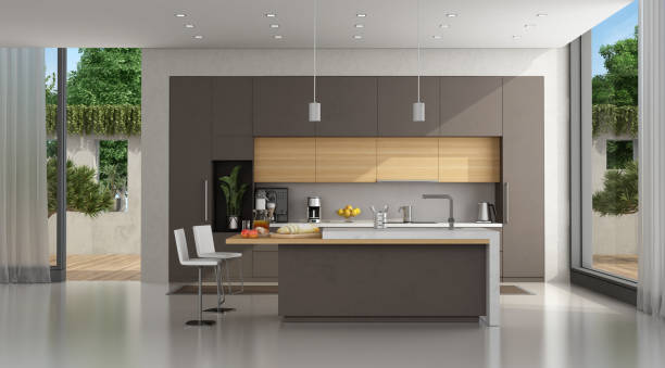 istock Brown concrete kitchen of a modern villa 1200292234