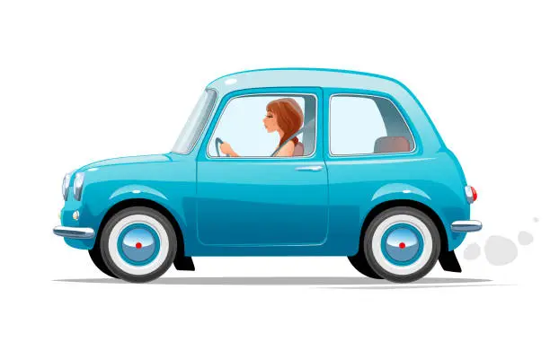 Vector illustration of Woman drives a Car