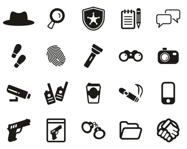 detektivní nebo soukromé oční ikony černobílá sada big - podání ruky fotky stock ilustrace