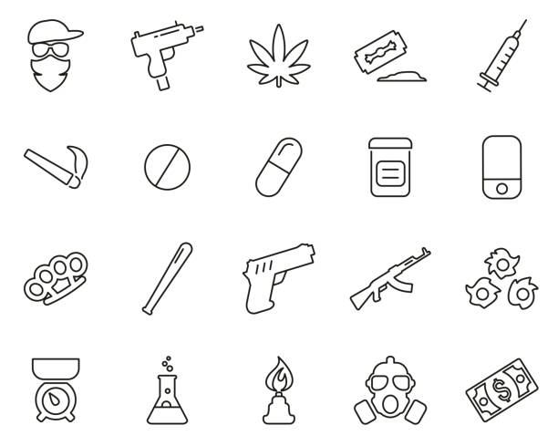 Drug Dealer Or Drug Cartel Icons Black & White Thin Line Set Big Drug Dealer Or Drug Cartel Icons Black & White Set Big drug cartel stock illustrations