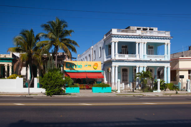 Havana, Cuba - January 21,2017: Typical small cafe among the colonial houses on the street in Havana