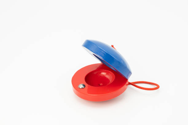 Closeup of colorful castanets for children red and blue