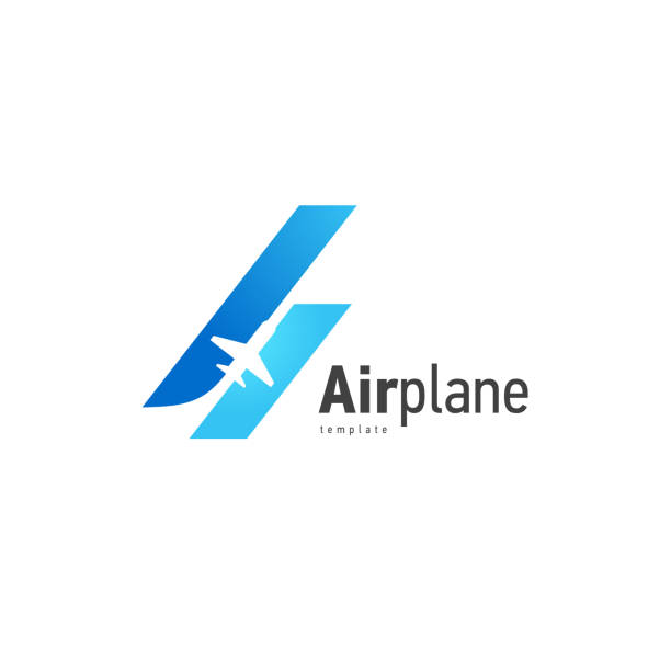 illustrations, cliparts, dessins animés et icônes de vol bleu de logo d'avion vers le haut des rayures - logo avion