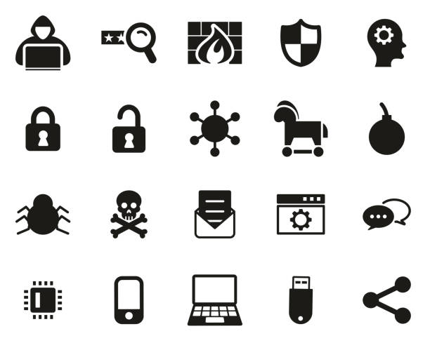 illustrations, cliparts, dessins animés et icônes de icônes hacker noir - white set big - internet file design sharing