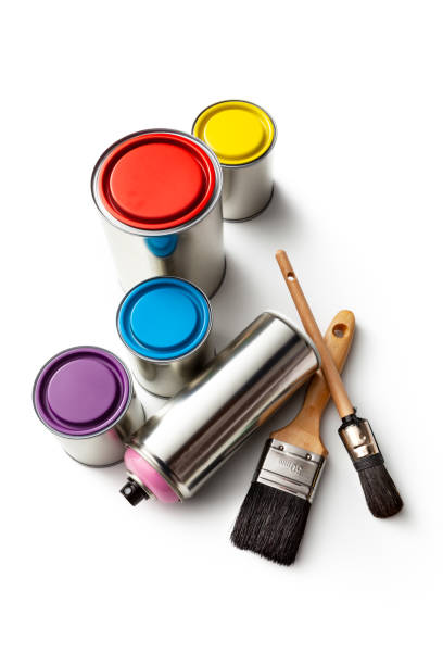 istock Paint: Paint Cans, Spray Can and Brushes Isolated on White Background 1200322317