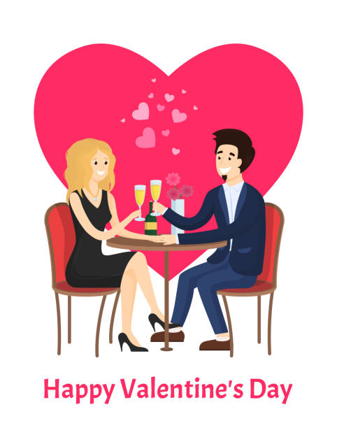 illustrations, cliparts, dessins animés et icônes de joyeuse svalentins day affiche datant couple à la table - valentines day romance boyfriend vertical