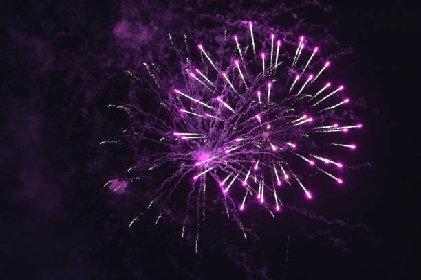 istock Beautiful pink fireworks in the dark sky. 1200326317
