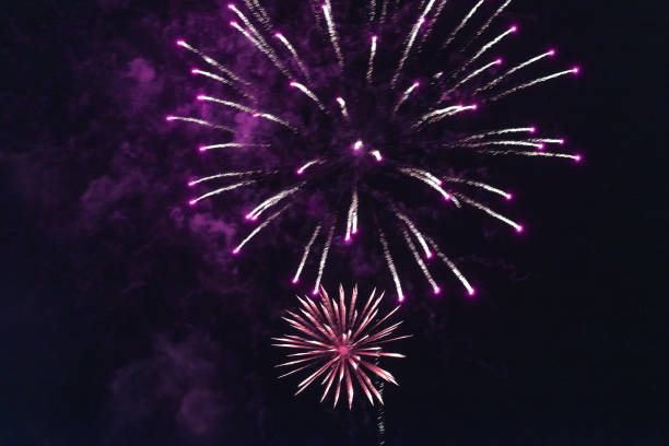 istock Bright red fireworks against the dark sky. 1200326401