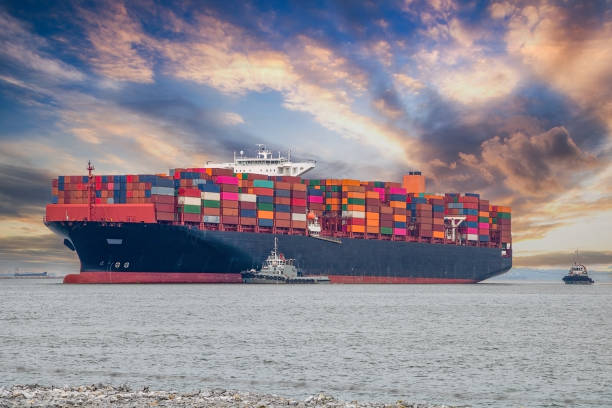 istock Logistics and container loading by large barges by sea in a harbor full of containers waiting to be transported 1200327672