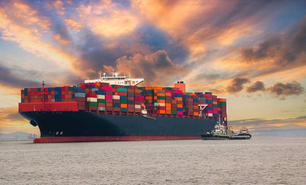 istock Logistics and container loading by large barges by sea in a harbor full of containers waiting to be transported 1200327676