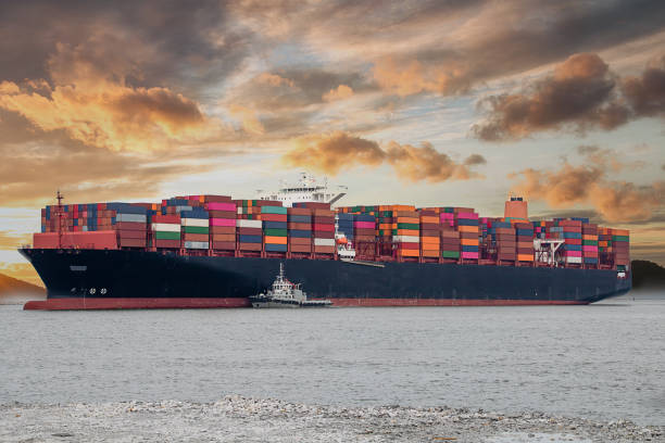 istock Logistics and container loading by large barges by sea in a harbor full of containers waiting to be transported 1200327728