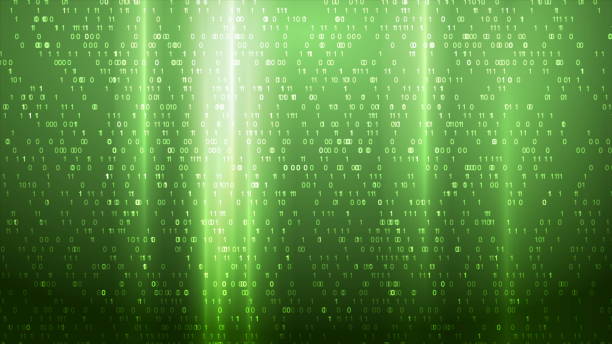 illustrazioni stock, clip art, cartoni animati e icone di tendenza di sfondo astratto del codice binario della tecnologia verde incandescente - backgrounds abstract green network server