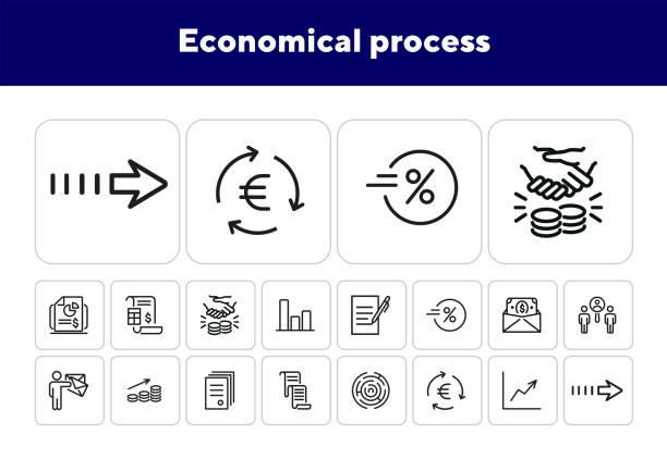 ilustraciones, imágenes clip art, dibujos animados e iconos de stock de iconos de procesos económicos - infografías de precios