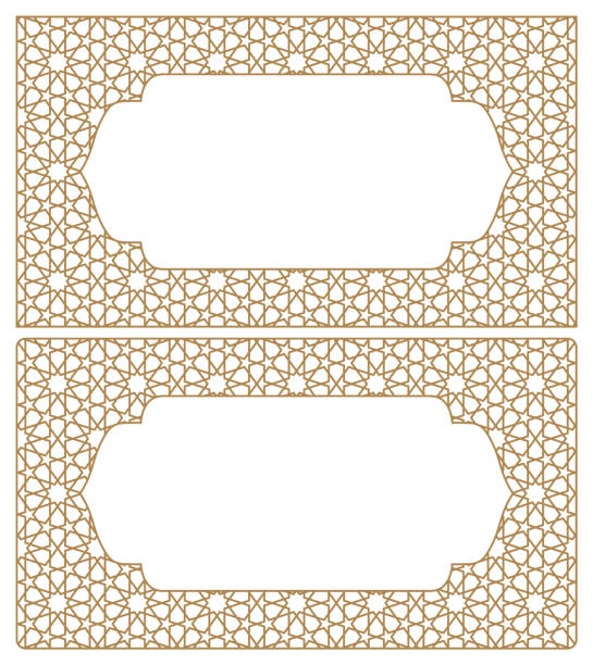 ilustrações, clipart, desenhos animados e ícones de espaços em branco para cartões de visita. ornamento geométrico árabe. proporção 90x50. - marrocos