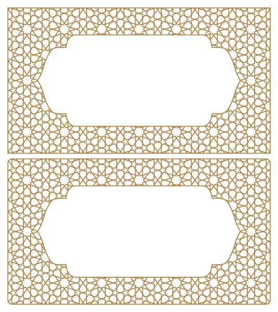 Vector illustration of Blanks for business cards. Arabic geometric ornament.Proportion 90x50.