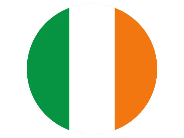 illustrazioni stock, clip art, cartoni animati e icone di tendenza di bandiera circolare della repubblica d'irlanda su sfondo bianco - irish flag