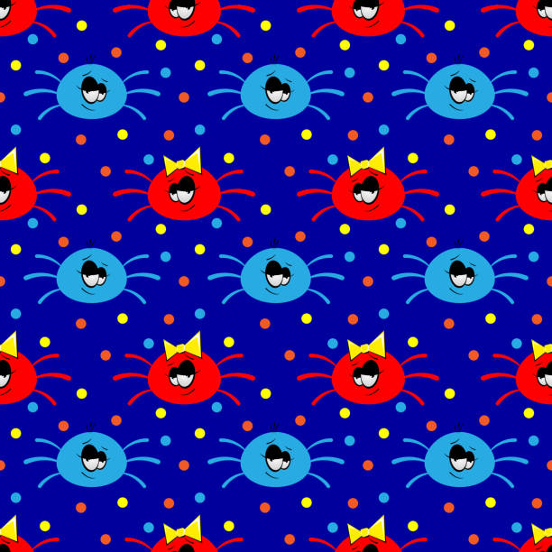 Cartoon spiders seamless pattern on a blue background Cartoon spiders seamless pattern on a blue background. Vector illustration blue tarantula stock illustrations