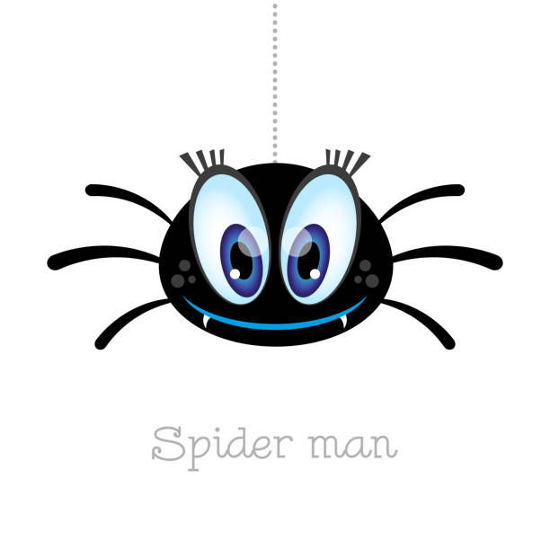 stockillustraties, clipart, cartoons en iconen met cartoon spider man met grote blauwe ogen op een witte achtergrond - spider man