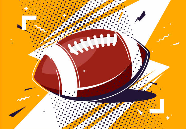 ilustraciones, imágenes clip art, dibujos animados e iconos de stock de ilustración vectorial de una pelota de fútbol americana al estilo pop art - football