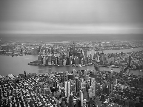 Aerial black and white view of New York