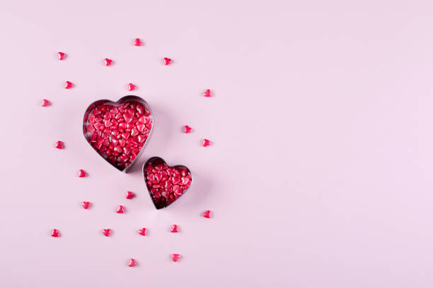 istock Heart Candy background. Valentine's Day Concept. Flat lay, top view, copy space 1200338494