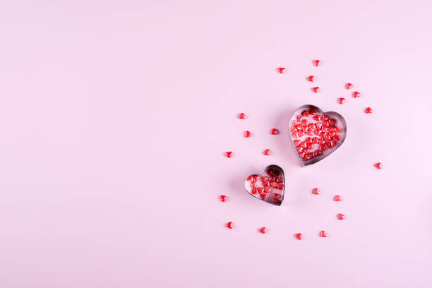istock Heart Candy background. Valentine's Day Concept. Flat lay, top view, copy space 1200338621