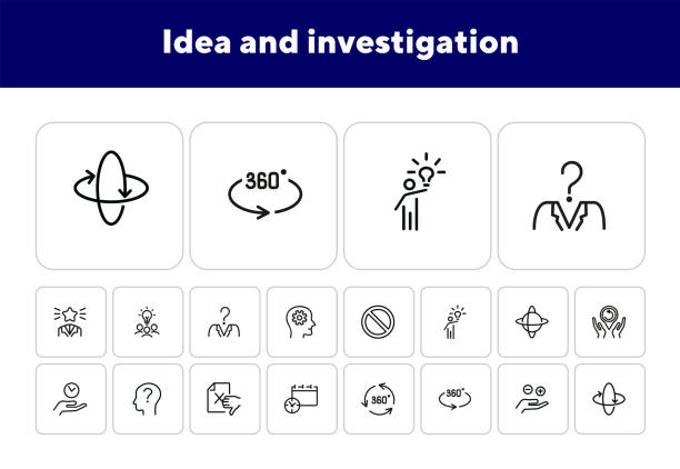 Idea and investigation icons Idea and investigation icons. Set of line icons on white background. Idea, human, study. Science and investigation concept. Vector illustration can be used for topics like space, science, business ignorant stock illustrations