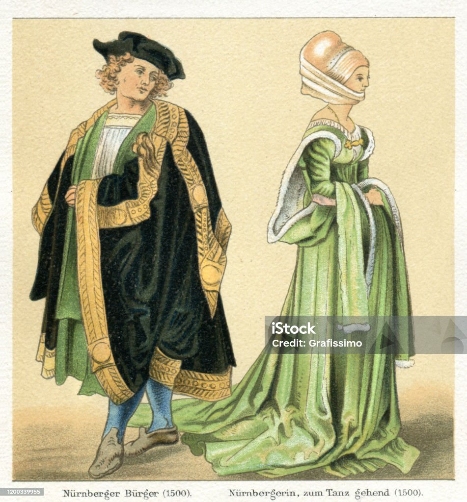 뉘른베르크 독일 15세기 전통 의상을 입은 커플 르네상스에 대한 스톡 벡터 아트 및 기타 이미지 - 르네상스, 드레스, 왕족 -  Istock