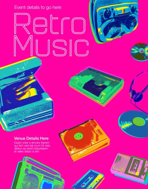 Vector illustration of Retro Music Icons - Poster