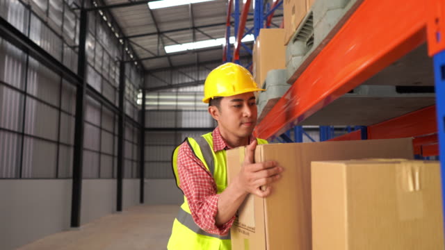 Warehouse Worker Collects Order  on Shelf