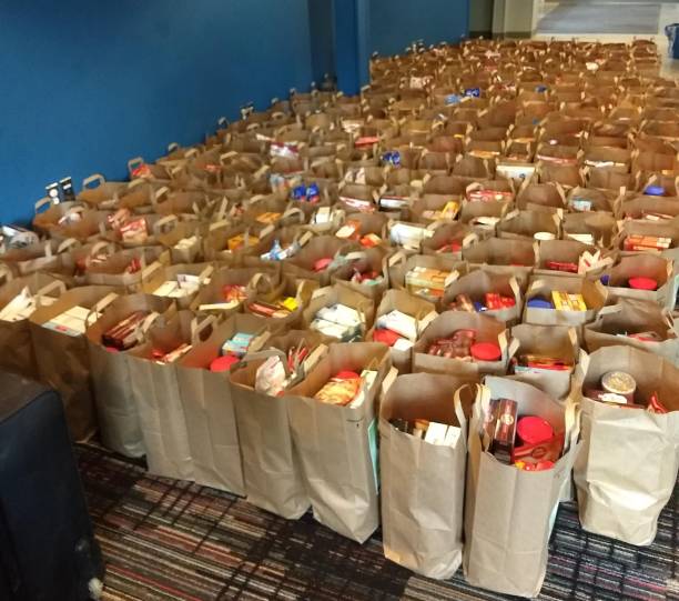 istock Rows of filled grocery bags 1200342932