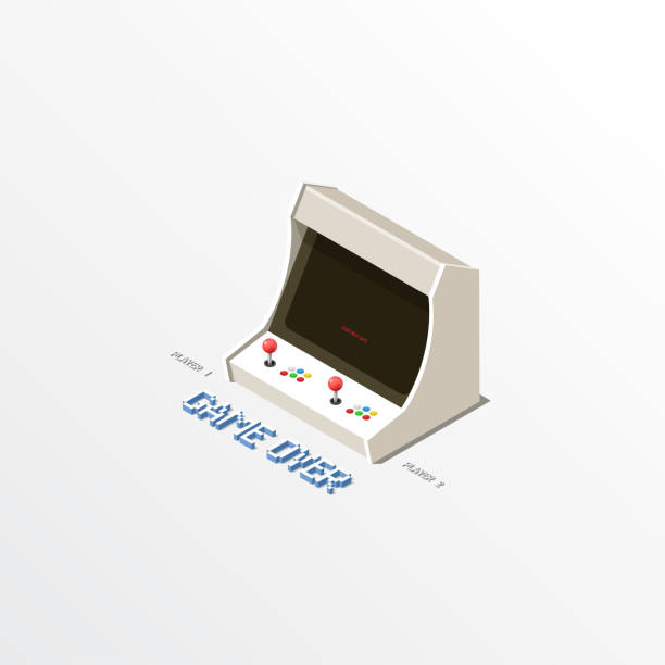 izometryczna maszyna vintage arcade z joystickiem i przyciskami - three dimensional shape joystick gamepad computer icon stock illustrations