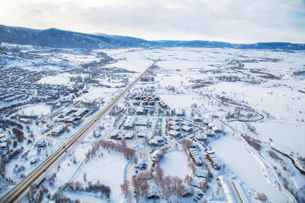 Winter town from above Colorado, USA Winter town from above Colorado, USA steamboat springs stock pictures, royalty-free photos & images