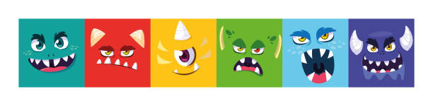 set of colorful alien monsters set of colorful alien monsters vector illustration design ugly cartoon characters stock illustrations