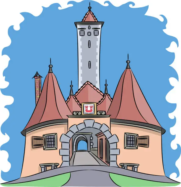 Vector illustration of Rothenburg ob der Tauber. City gate Burtorg.