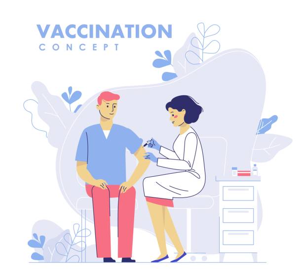 ludzie koncepcji szczepień dla zdrowia odporności. - human immune system bacterium flu virus illness stock illustrations