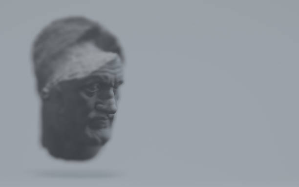 istock Abstract digital illustration from 3D rendering of statue in fog blurry environment 1200348587